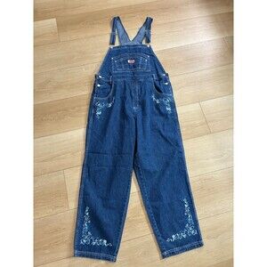 Vintage Revolt Women's Blue Denim Overalls Floral Embroidered Size 20